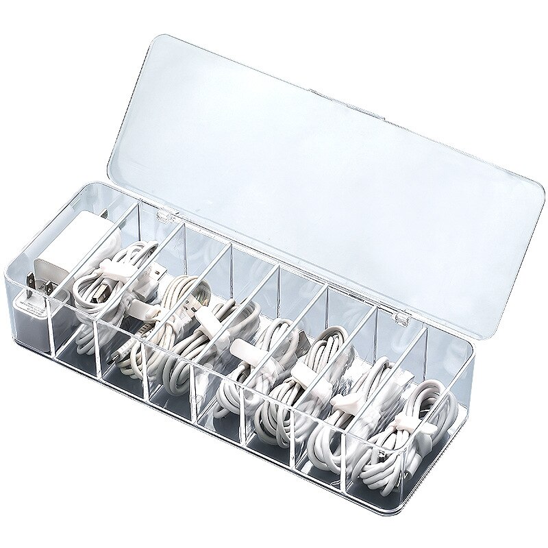 Cable Storage Box Transparent Plastic Data Line Storage Container for Desk Stationery Makeup Organizer, Key and Jewelry Box