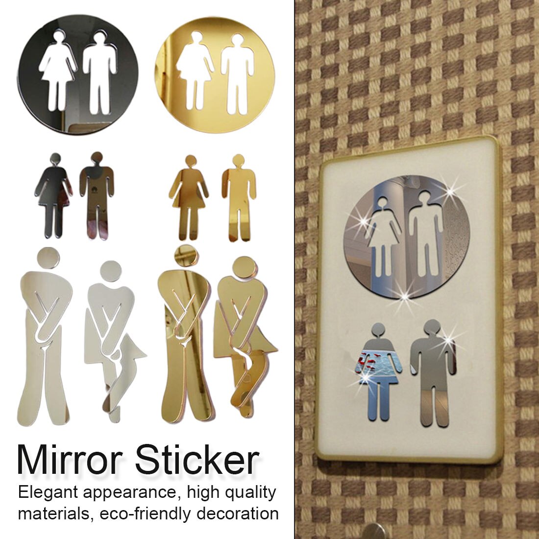 3D Acryl Badkamer Spiegel Stickers Vrouw & Man Wc Teken Spiegel Muursticker Home Hotel Washroom Deur Teken Spiegel Sticker
