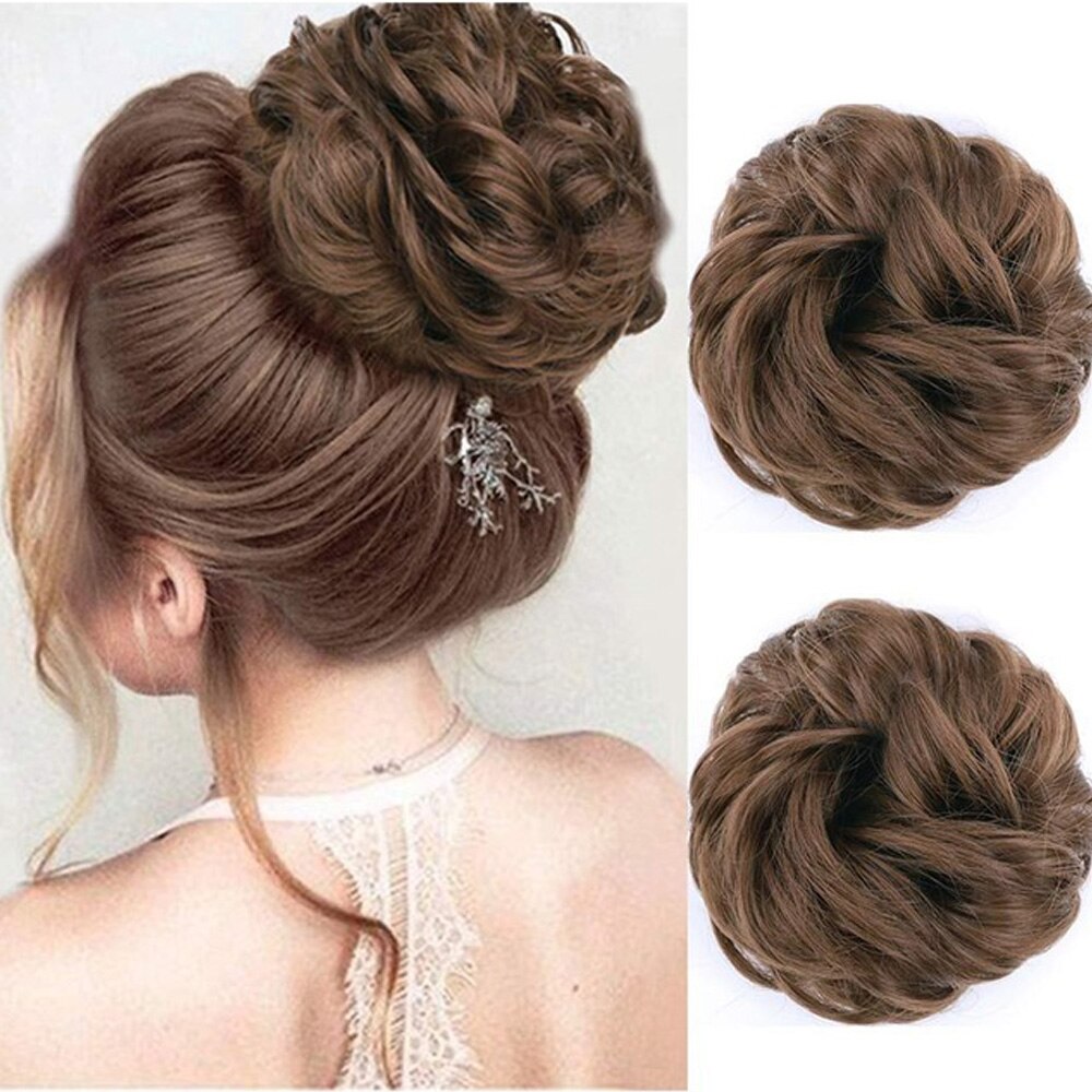 Girls Hair Buns Synthetic Curly Chignon Wrap On Messy Bun Ponytails With Rubber Band Hair Extensions For Women