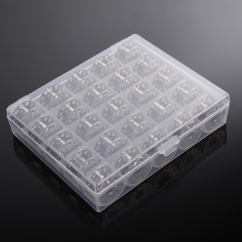25Pcs Clear Empty Bobbins Spool Metal Case With 25 Grid Storage Case Box for Brother Janome Singer Elna Sewing Machine Reels