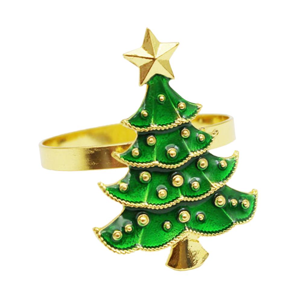 6 Stuks Prachtige Kerstboom Servetring Decoratieve Servet Houder Gesp Retro Rhinestone Craft Voor Kerst Bureau Decoratie
