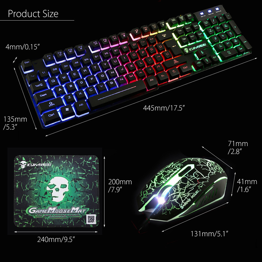 Gaming Keyboard Mouse Set T6 Rainbow Backlight Usb Ergonomic Game Keyboard Mouse Mice Pad Kits For Pc Laptop Teclado Gamer
