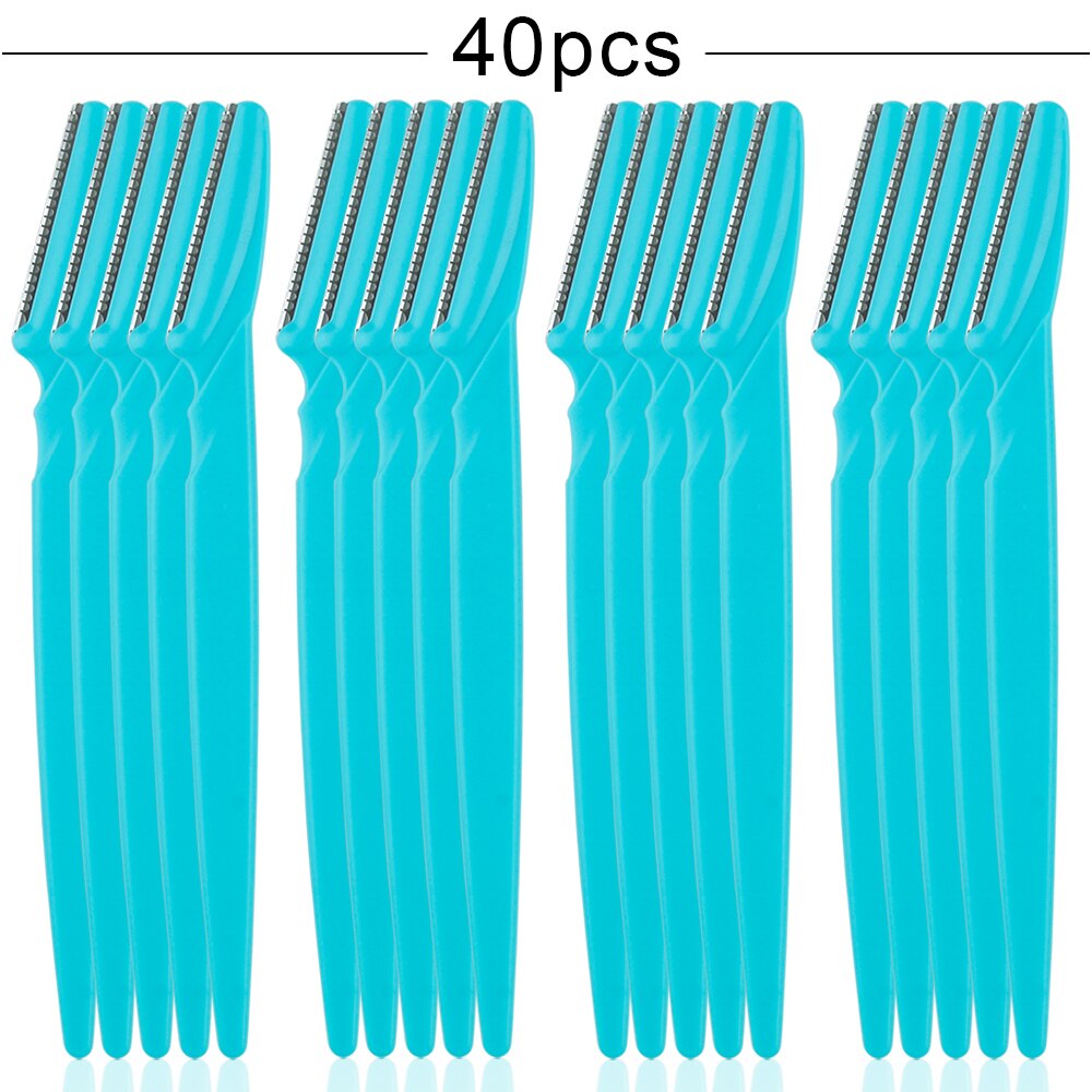 20/40/80Pcs Eyebrow Razor Safe Face Blade Eye Brow Shaper Tool Hair Removal Trimmer Scraper Portable Woman Makeup: 40Pcs Blue