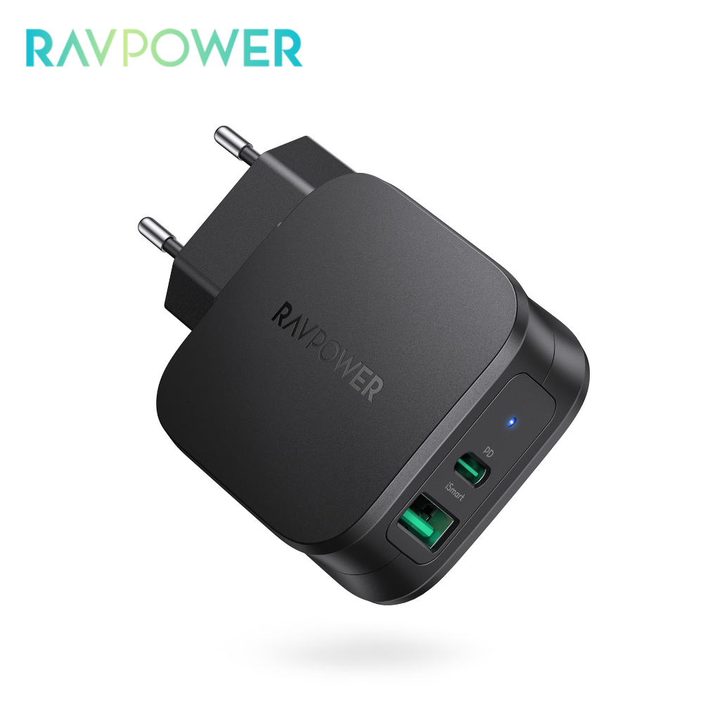 RAVPower 30W Wall Charger 2 Port Quick Charge 3.0 PD Fast Charging EU US Adapter Mobile Phone Cargador for IPhone Laptop Tablet: EU plug