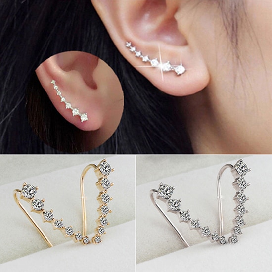 Vrouwen Mode Oorbellen Lijn Steentjes Zirkoon Oorbellen Oorhaak Clip Stud Sieraden Gold Sliver Aretes De Mujer Серьги Женские