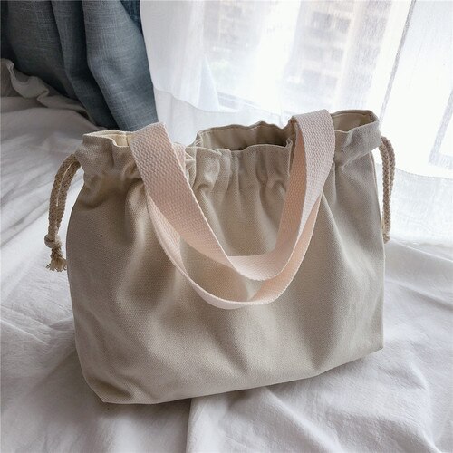 Trekkoord Tassen Vrouwen Casual Solid Canvas Handtassen Pouch Mini Draagbare Schouder Purse Koreaanse Stijl Ulzzang Vintage Harajuku Chic: 5