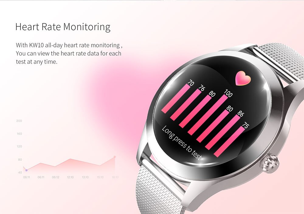 KW10 Waterproof Smart Watch Women Lovely Bracelet Heart Rate Monitor Sleep Monitoring Smartwatch Connect IOS Android PK S3 band