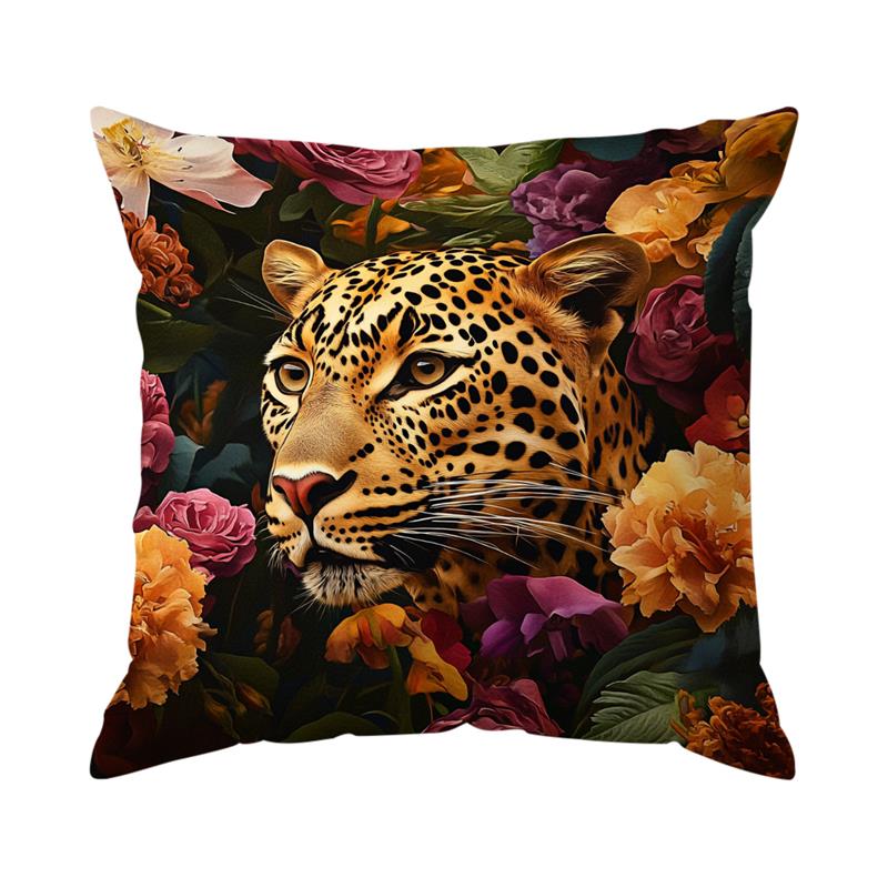 Leoparder blomster puter putetrekk trykt polyester 45 x 45cm kasteputetrekk dekorativ sofapute putetrekk hjemmedekor: Svart
