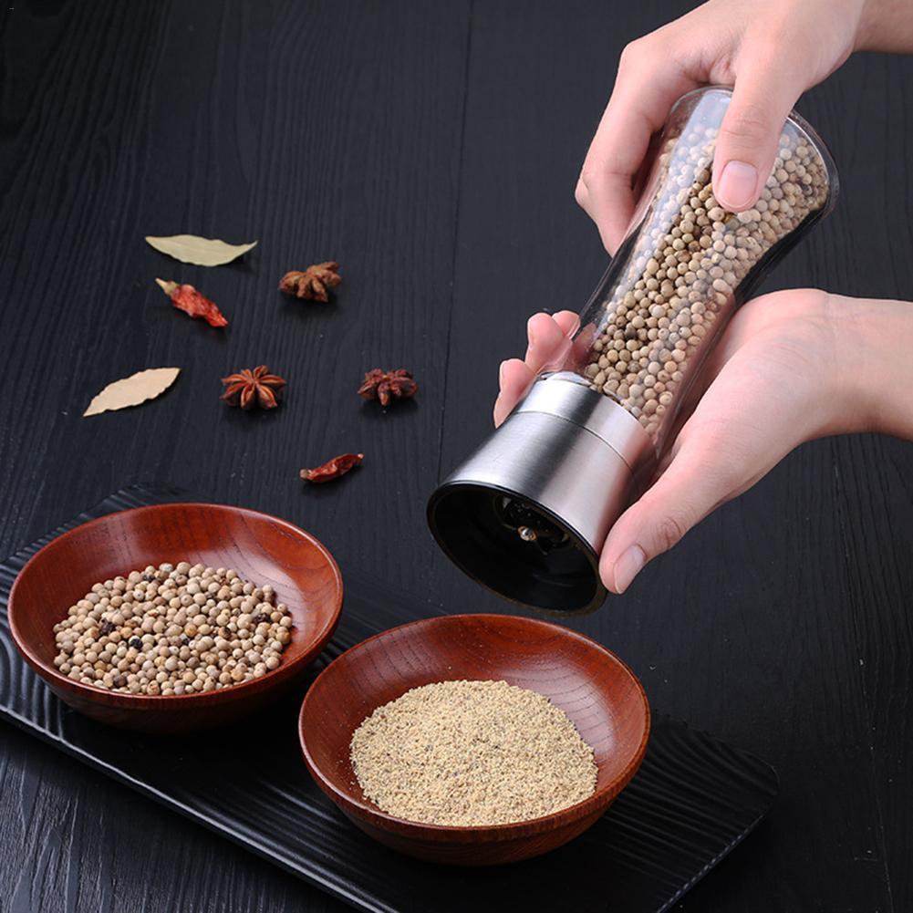Stainless Steel Salt And Pepper Grinder Shakers Glass Body Spice Salt And Pepper Adjustable Manual Pepper Grinding Mill