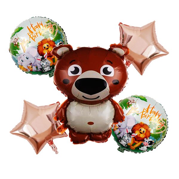5 Pieces Cartoon Panda Balloons Kit 18 Inch Star & 18 Inch Round Happy Birthday Decor Balloon Animal Party Mylar Balloon