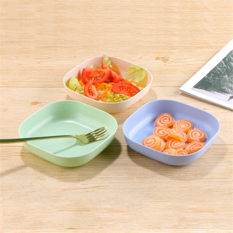 2PCS Wheat Straw Plate Nut Cake Fruit Snack Dessert Tray Storage Microwaveable Spit Bone Sauce Dish Round Kitchen Plastic Plates