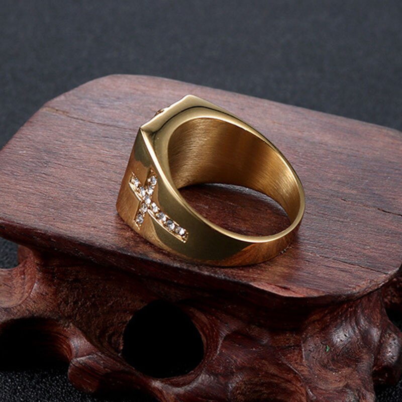 Cross Jesus Judgment Zircon signet-ring mens stainless steel rings gold jewelry for mens accesories punk