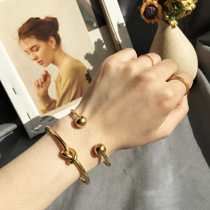 Ghidbk dainty duplo contas abertas pulseira pulseiras para mulheres minimalista gemetrical bolas fina pulseira simples chique design pulseiras