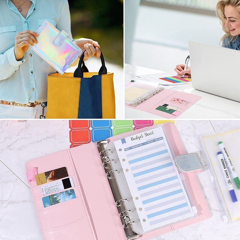 A6 Pu Lederen Bindmiddel Cover Roze Lederen Bindmiddel Bestand Pocket Losbladige Map 6-Ring Pvc Budget Envelop bindmiddel