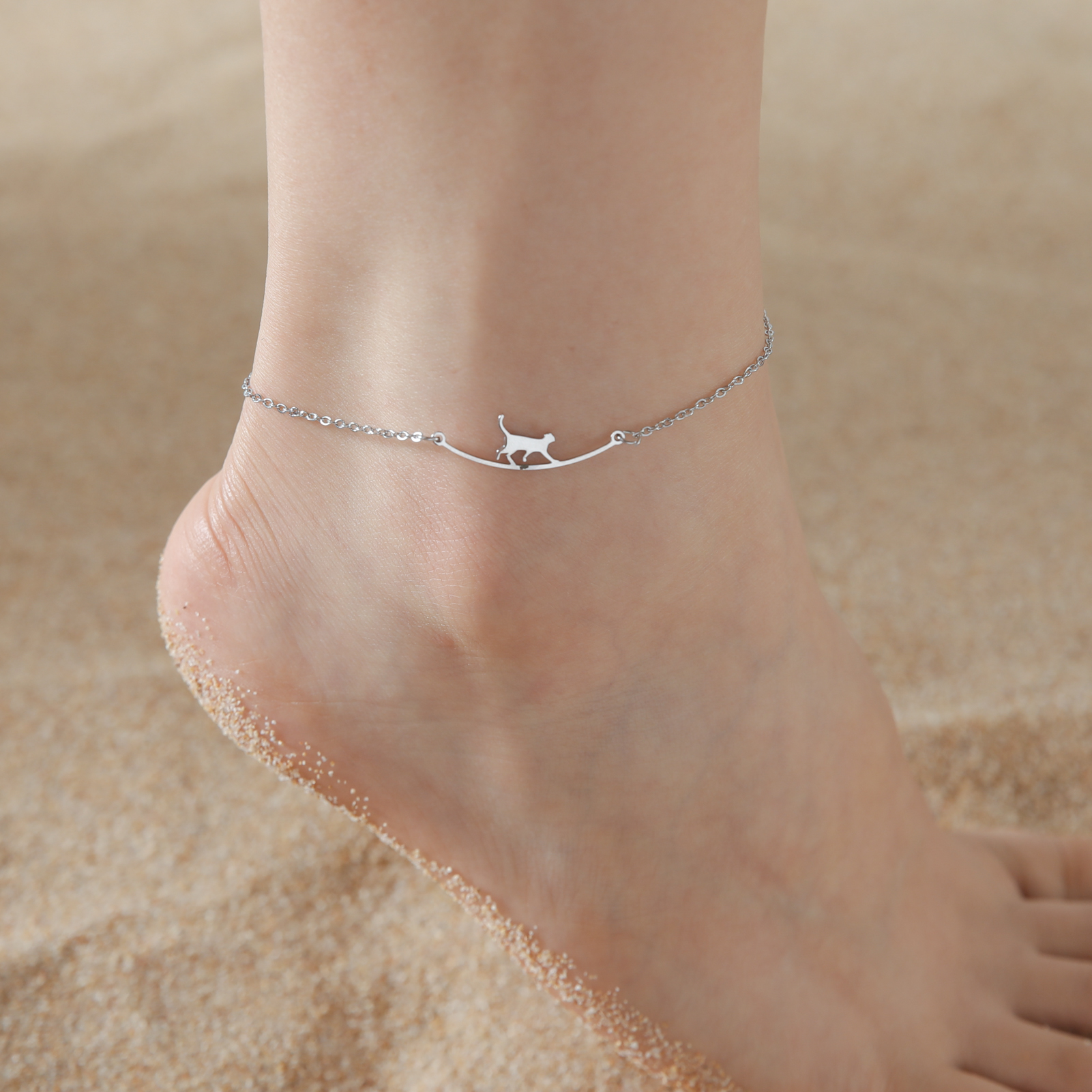 Skyrim marche chat cheville Bracelet femmes en acier inoxydable Simple cheville coréenne été plage pied accessoires