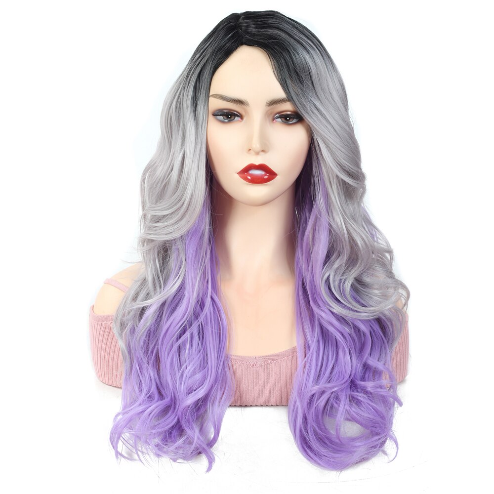 Peluca de pelo sintético de 20 "para mujer, Peluca de color negro, Gris, Morado, rizada, estilo Cosplay, X-TRESS: R3246