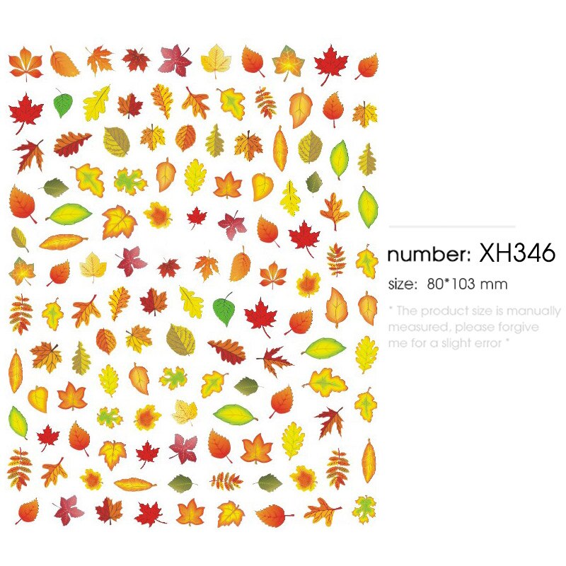 HNUIX 1 leaf Nail Art 3D decal fall theme nails sliders decor boards maple leaf pattern sticker for nail art filigree decals: XH346