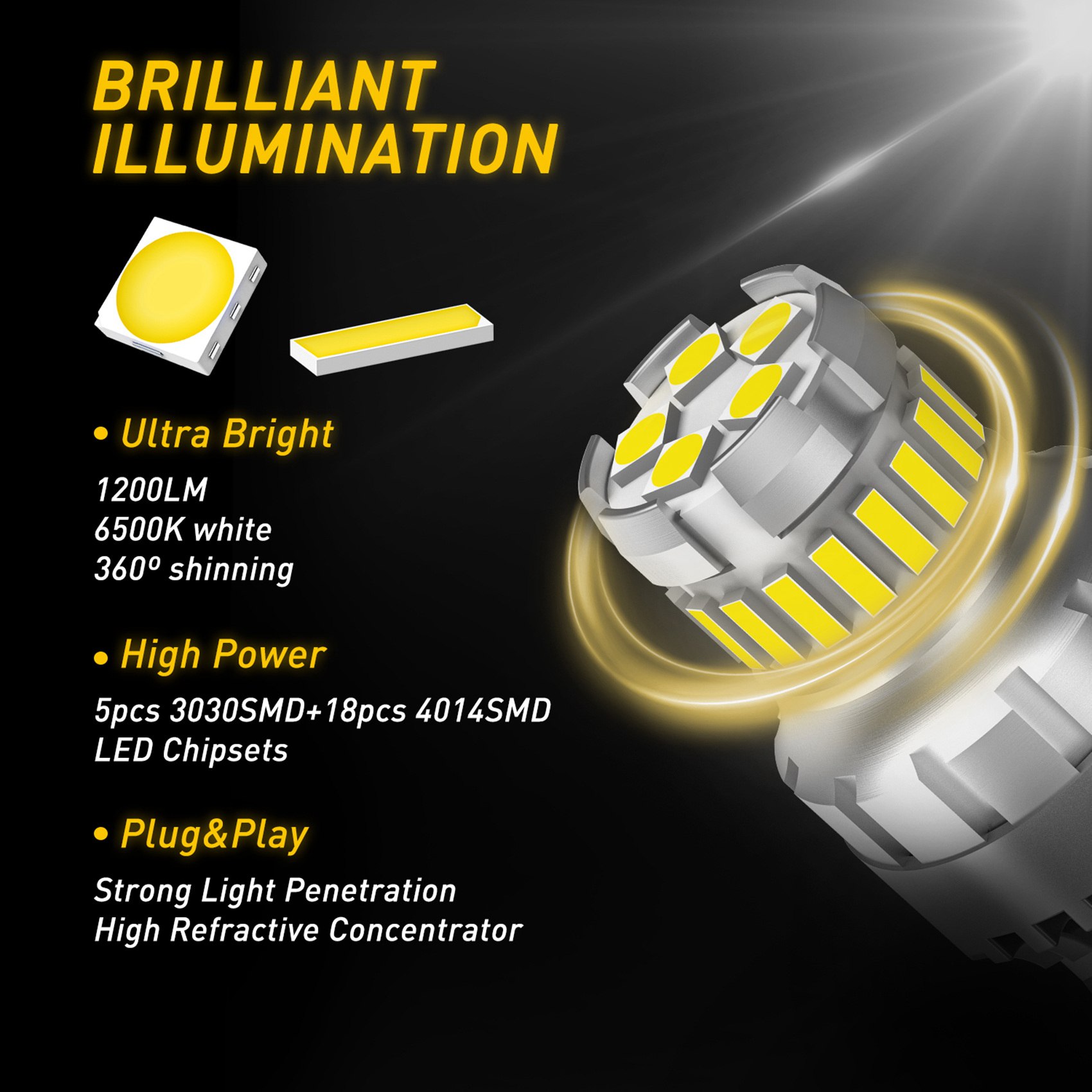 Luces LED de marcha atrás para coche, bombilla LED Canbus T20 7440 W21W W21/5W 7443, luces intermitentes de freno 6500K, cola superbrillante