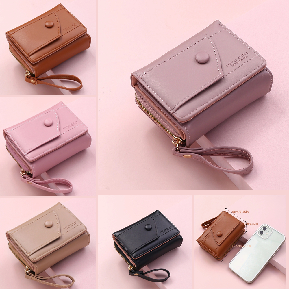Four Seasons Women's Short Wallet Zipper Tower Buckle Zero Wallet Girl Student Handheld Bag Solid Color Simple Versatile