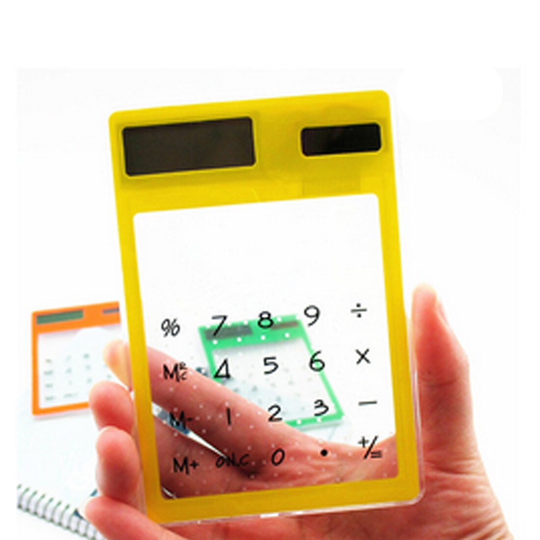 Centechia lcd 8- cifret berøringsskærm ultra slim transparent sol lommeregner stationery klar videnskabelig lommeregner studerende: Gul