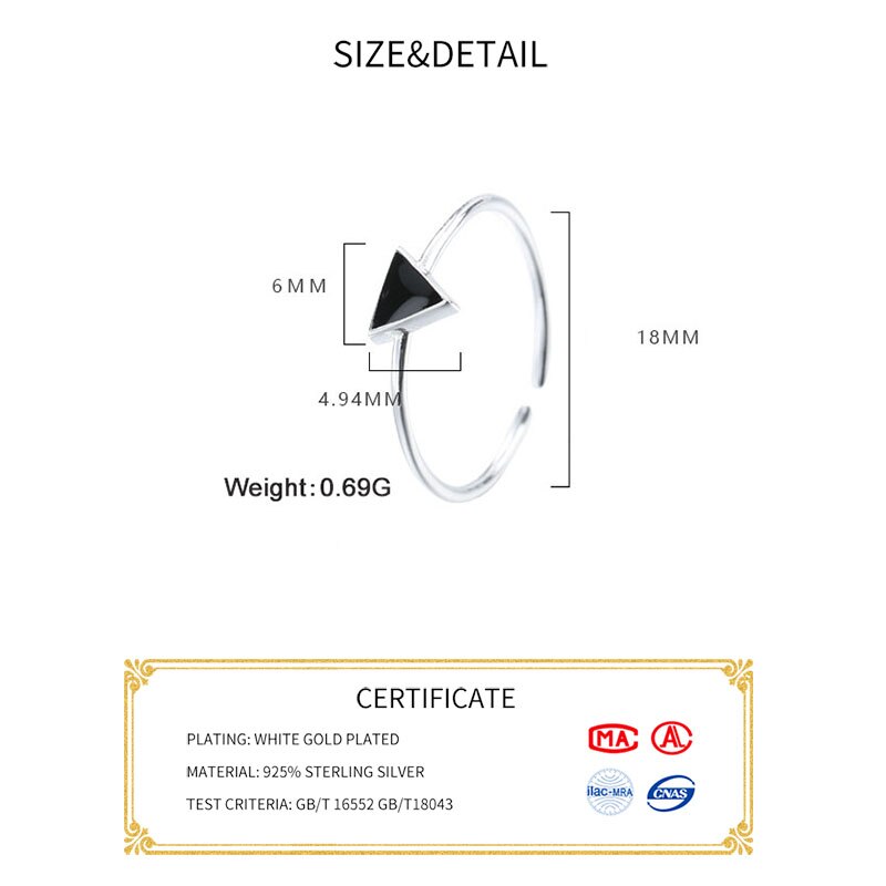 Inzatt echt 925 sterling zilveren geometrische geëmailleerde driehoek verstelbare ring voor vrouwen fijne sieraden verjaardagsfeestje punk accessoires