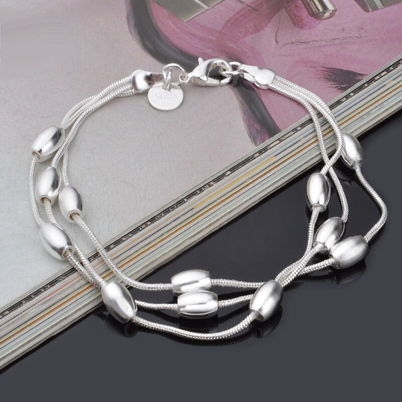 H236 925 zilveren armband, 925 zilveren sieraden Drie Lijn Gloss Bal Armband/azvajrca awjajnqa