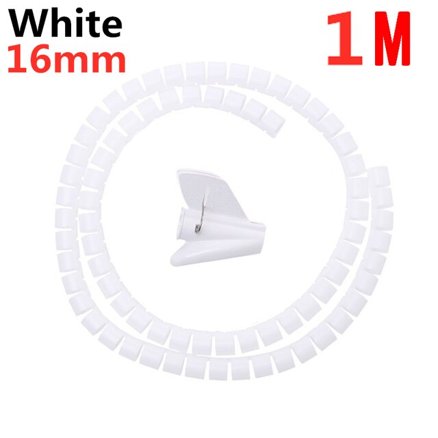 Cable Wire Protector Cable Organizer Clips Computer Cord Protective Tube Flexible Spiral Clamps Wired Organizer Management Tools: 16mmx1m White