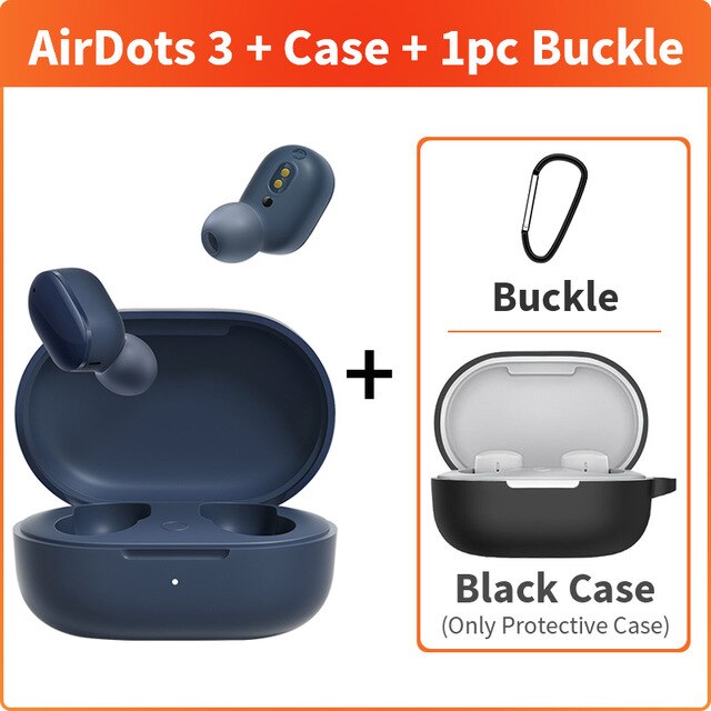 Xiaomi Redmi AirDots 3 True Wireless Bluetooth earphone aptX Adaptive Stereo Bass With Mic Handsfree Buds 3 TWS Earbuds: blue add black case