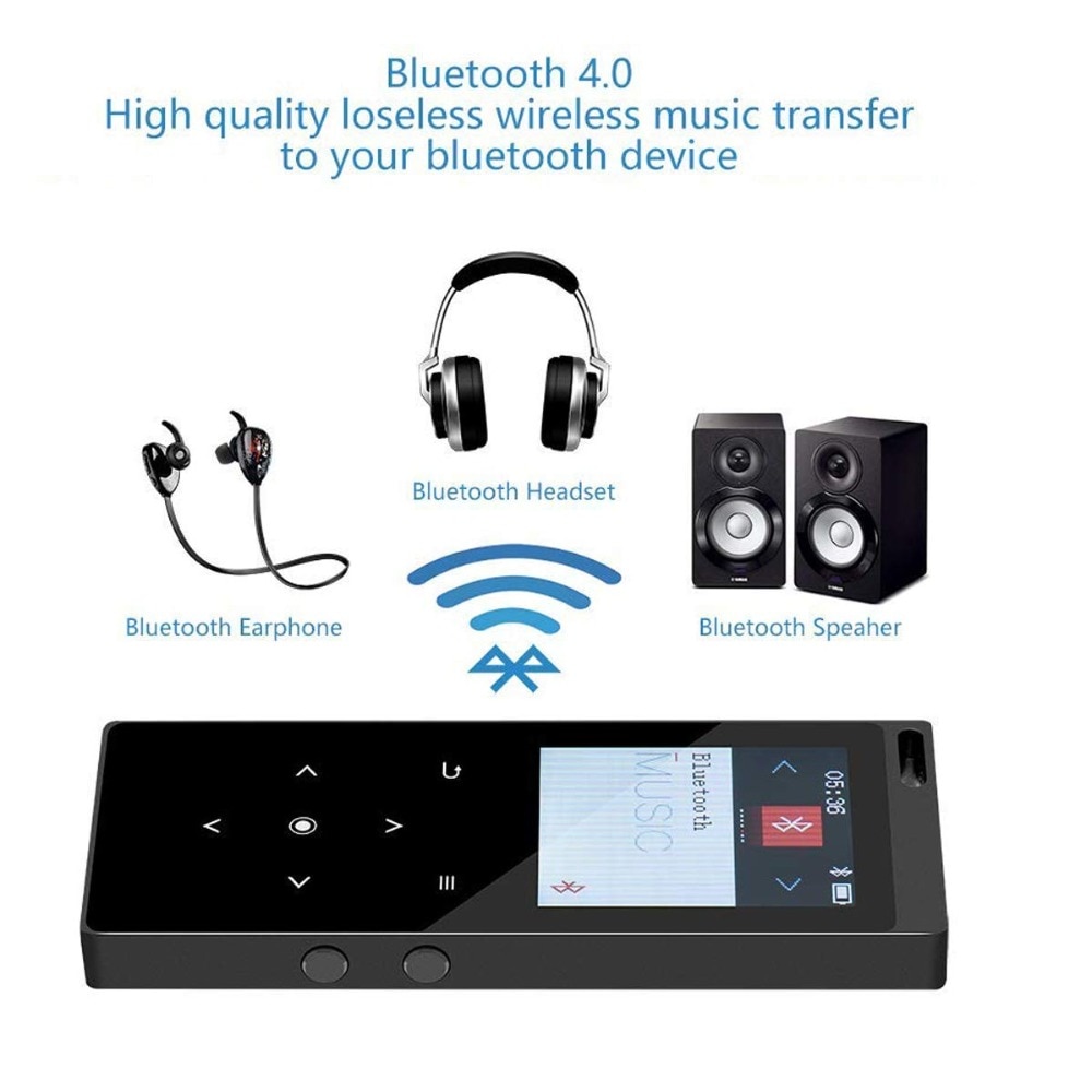 Mp4 afspillere med bluetooth-tabsfri hi-fi-lyd  mp4 musikafspillere berøringsknap indbygget højttaler med fm + gratis lanyard