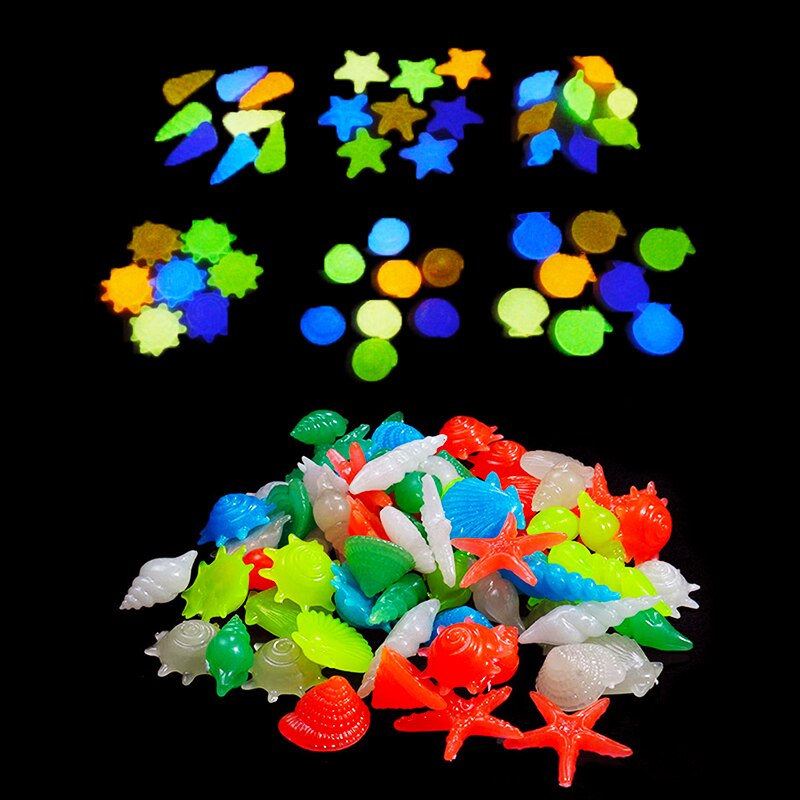 40 Pcs Glow In The Dark Stones Starfish Conch Shell Shaped Decorative Garden Aquarium Fish Tank Pool Landscape Luminous Stone