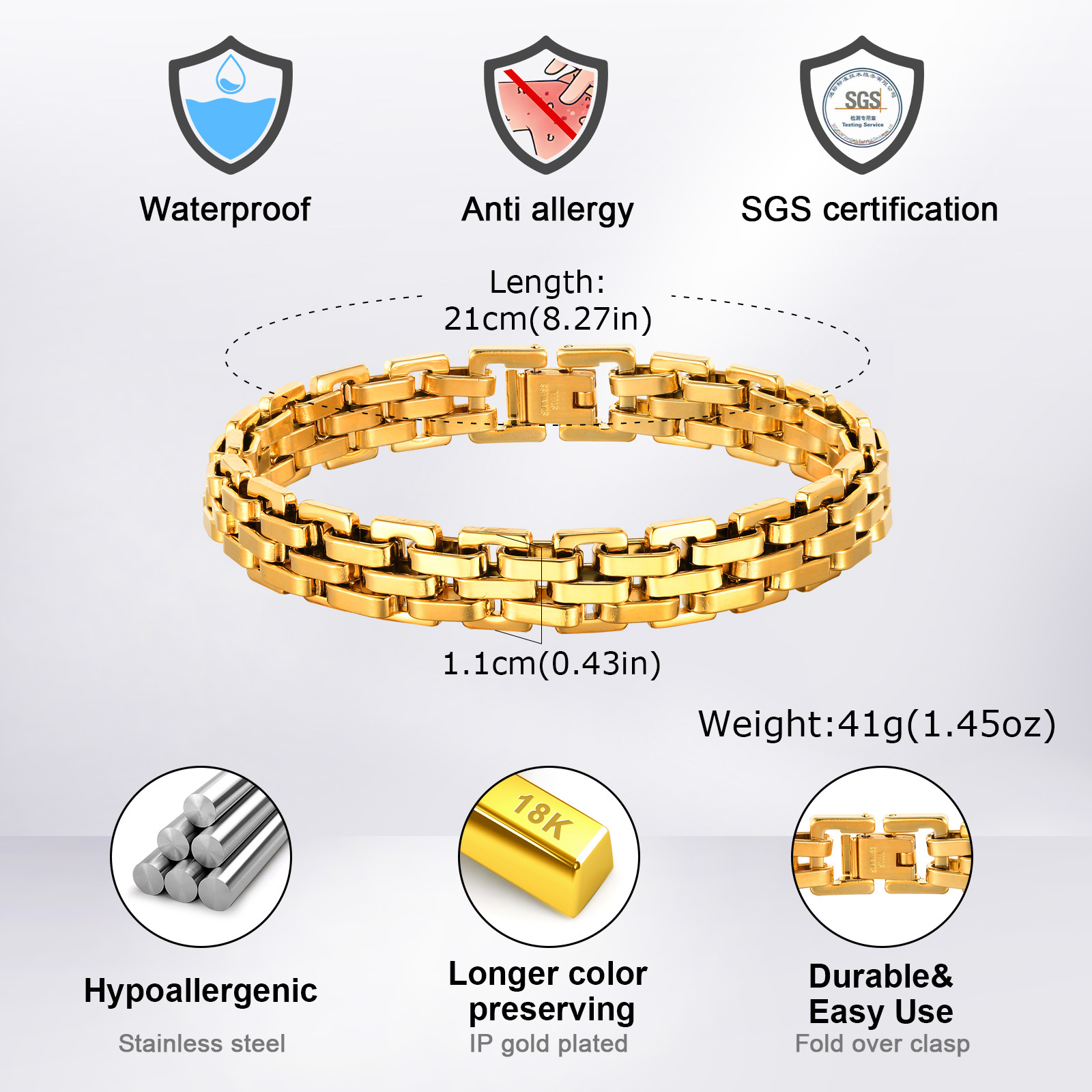 Gents Bracelet for Men, Two Tone Stainless Steel Bracelet, Men Jewelry