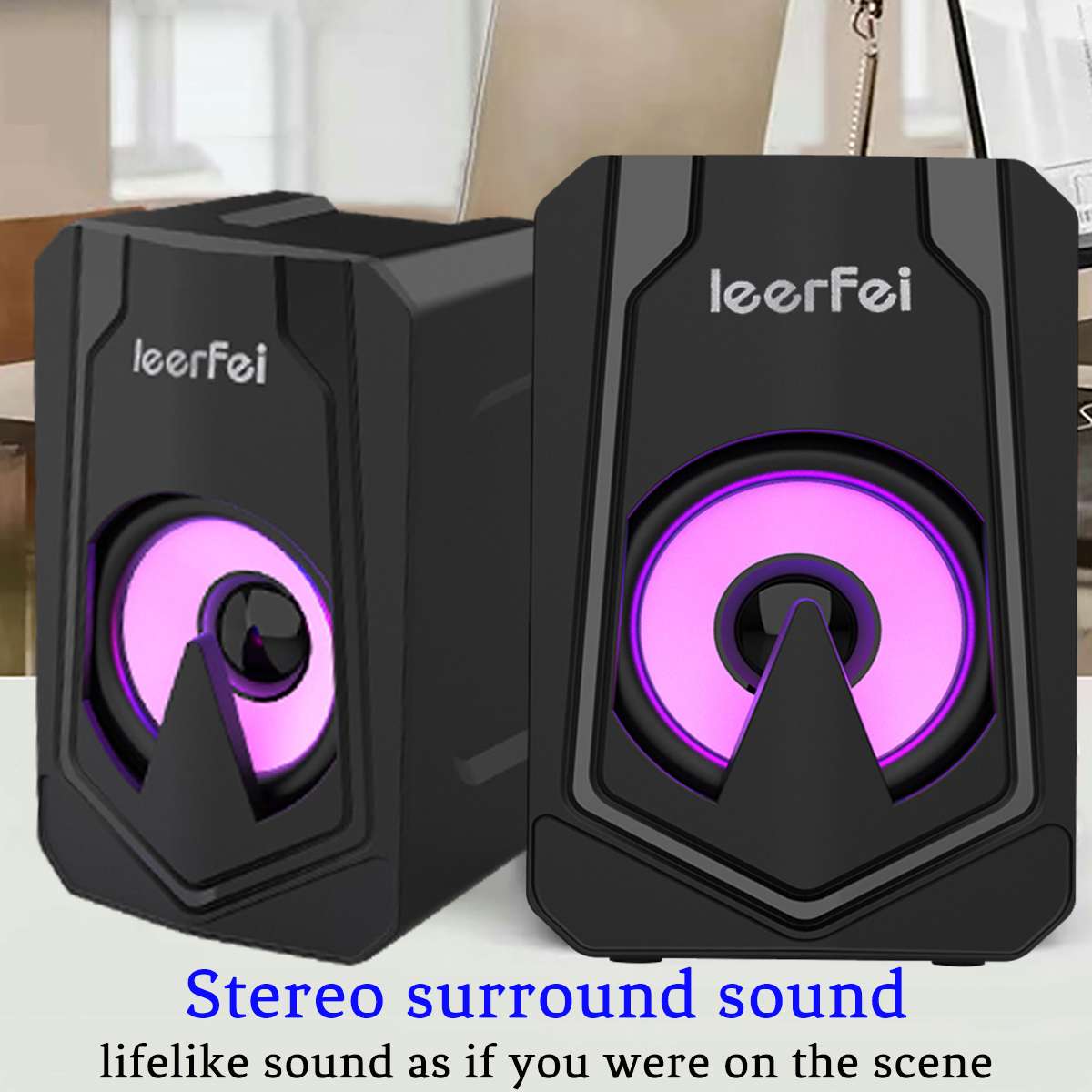 Computer Speakers Subwoofer LED Colorful Lighting RGB Gaming Speakers For Desktop Laptop Home Theater System USB Wired SoundBox