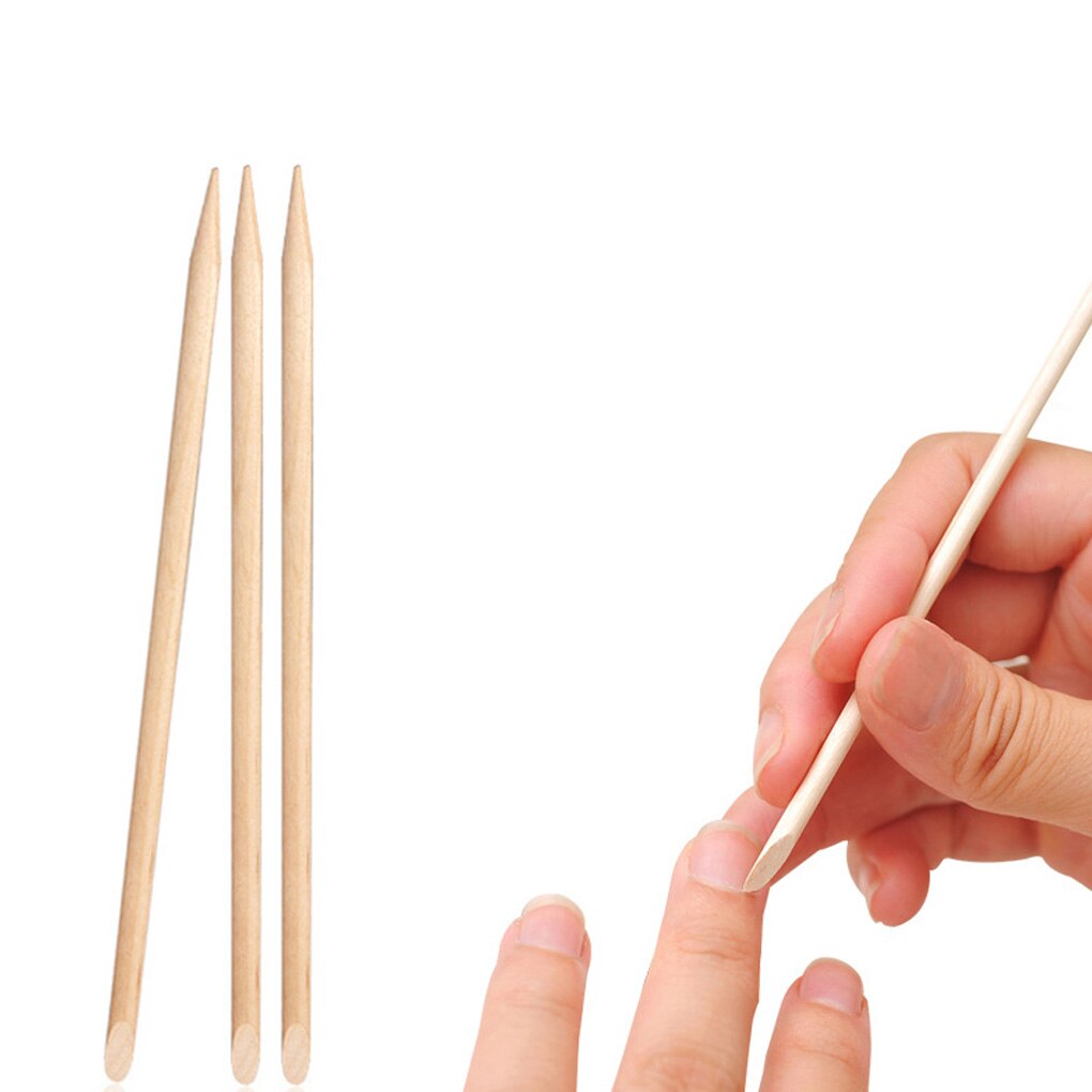 100 Uds eliminador de cutícula de uñas Sticks Nail Pusher palos de madera manicura arte herramienta de doble cabeza