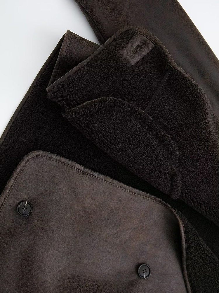 Efterår og vinter kvinder løs imiteret pelsjakke dame vintage langærmet enkeltradet turtleneck bomuldsjakke