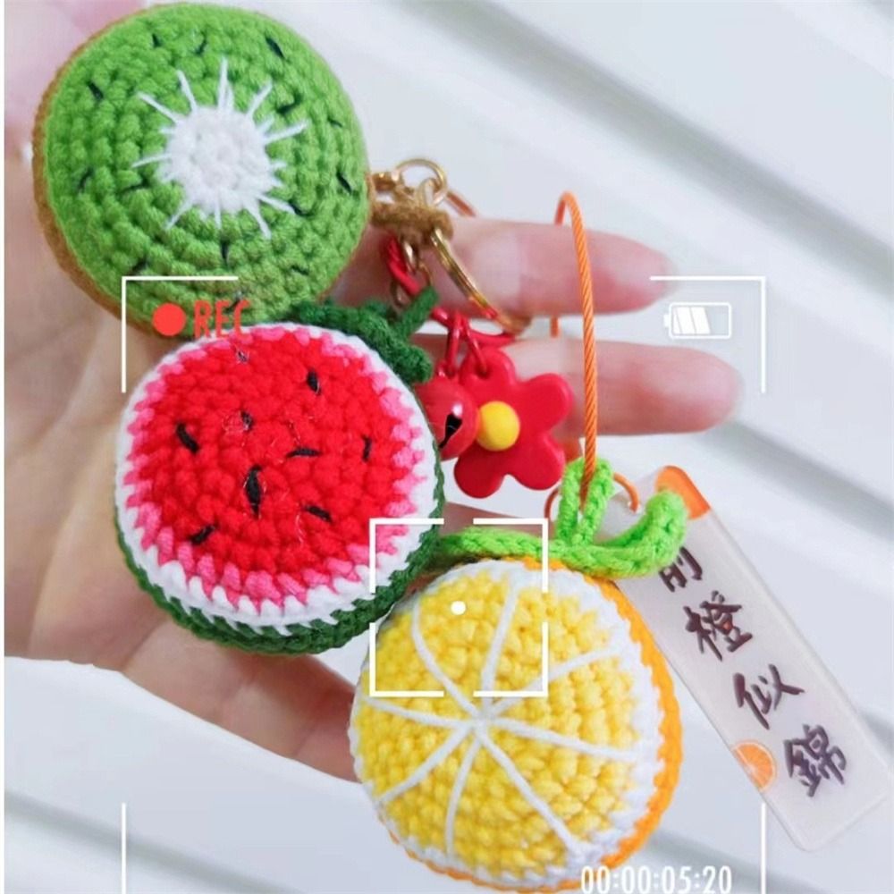 LLavero de punto de sandía y Mango, llavero de fruta de ganchillo de aguacate y piña, llaveros tejidos bonitos y frescos hechos a mano, dijes para bolso