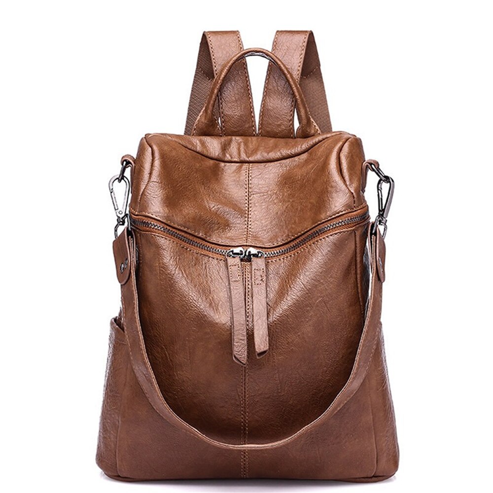 Female Backpack Mochila Feminina Multifunction Girls Leather School Brand Women Shoulder Bag Sac A Dos Travel Back Pack: Brown 02