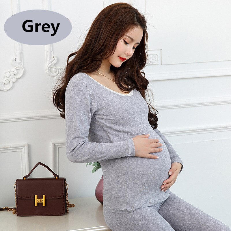 Ensemble pyjama de grossesse, manteau et pantalon d&#39;allaitement épais, manches longues, sous-vêtements d&#39;allaitement pour femmes enceintes: GRAY