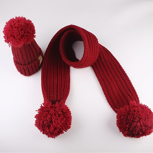 FURTALK Winter Kinderen Hoed Beanie Echte Wasbeer Bont Pompom Hoed en Sjaal Meisjes Bont Hoeden Jongens Caps Sjaals HTWL029: red knit pompom / 0.5-4 years