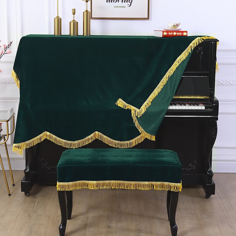Europäischen Stil Samt Klavier Abdeckung mit Einfarbig Staubdicht Aufrecht Klavier Hocker Abdeckung Goldene Quaste Klavier Schutzhülle