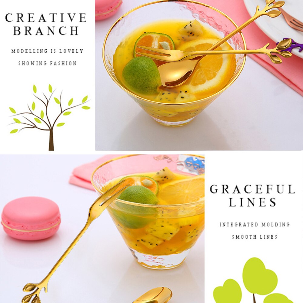 Coffee Stirring Spoon Stainless Steel Branch Leaves Handle Teaspoon Dessert Scoop Fork Kitchen Tableware Christmas