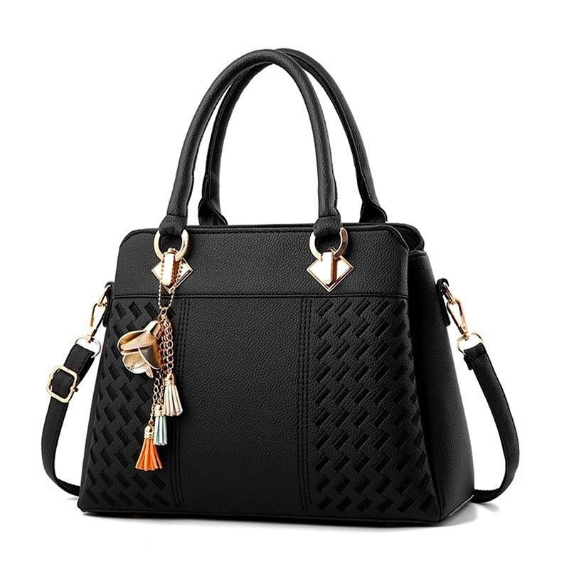 Bolsos de mano de piel sintética para mujer, bandoleras femeninas de estilo informal, de colores sólidos, estilo mensajero sencillo: black2