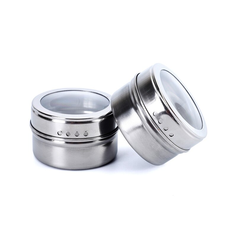 Magnetic Spice Tins with Clear Shaker Lids Stainless Steel Pepper Storage Jars Condiment Bottle Kitchen Herb Tool Seasoning Can