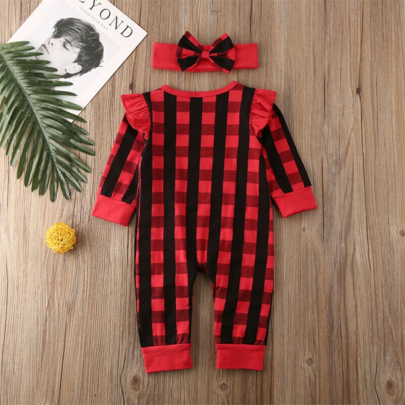 0-18M My 1st Christmas Baby Girl Clothes Newborn Infant Girl Boy Red Plaids Deer Romper Long Sleeve Jumpsuit Xmas Costumes