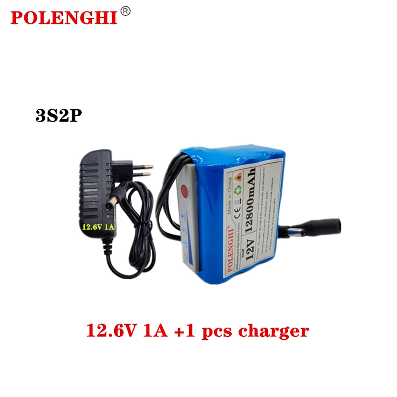 BMS 12.6V 12800mAh 3S2P 18650 Li-Ion Battery Pack with Power Indicator: green