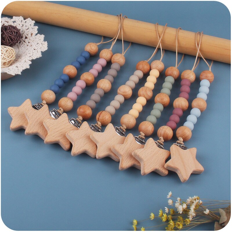 Wooden Baby Toy Newborn Nursing Pacifier Clip Chian Holder Wooden Bead Teether Toy for Baby Chew Rattles Mobiles