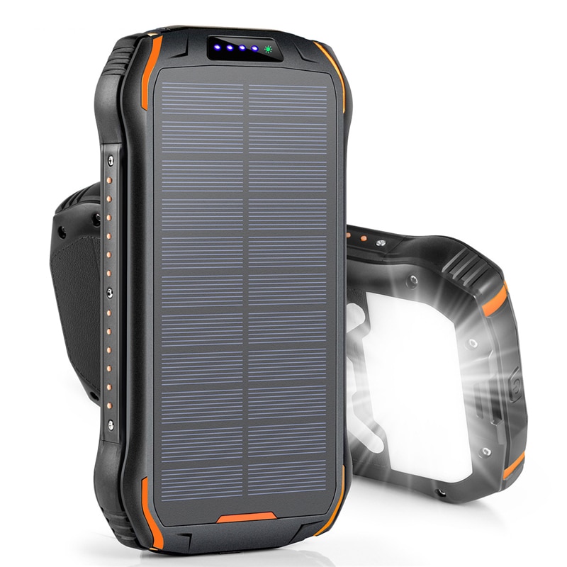 Banco de energía Solar de 26800mAh, cargador inalámbrico portátil, batería externa con linterna, Banco de energía para Xiaomi iPhone 11 X Poverbank