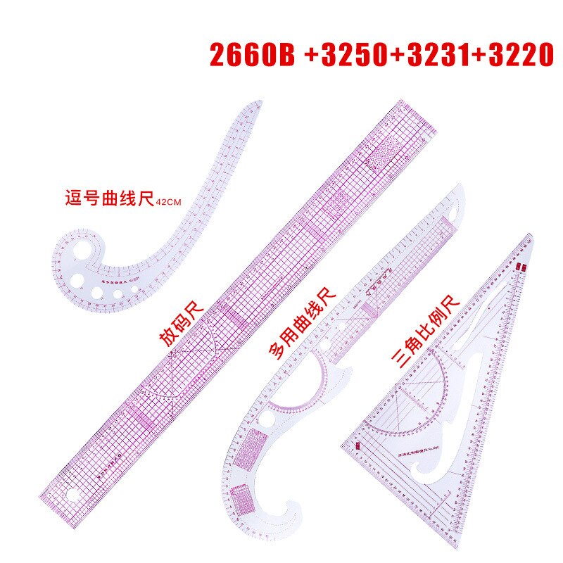 4/13 Pcs French Curve Metric Grading Ruler Measure Dressmaking Tailor Drawing Template Craft Tool Plastic Sewing Supplies: 4pcs-A