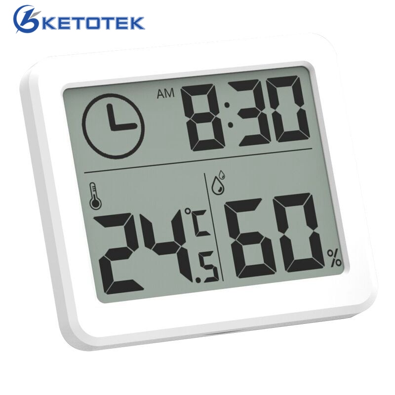 Multifunction Digital Thermometer Hygrometer Clock Indoor Temperature Humidity Meter Monitor Thin 3.2inch Large LCD Screen