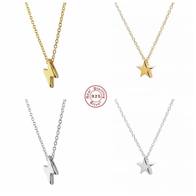 Collane con ciondolo con ciondolo a forma di bullone a forma di stella in argento Sterling 925 per donna collana a catena sottile girocollo impilabile gioielleria raffinata