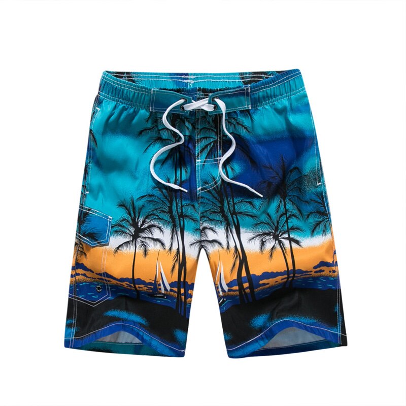 Pantalones cortos hawaianos de verano para hombre, M-6XL de playa de talla grande, con estampado de palmera, holgados, para diario: Azul / 6XL